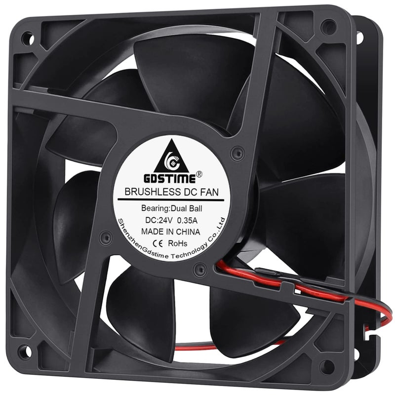 GDSTIME Dual Ball Bearings 1238 Cooling Fan, 120mm x 38mm 24V DC 125CFM Brushless Cooler Fan - Image 1